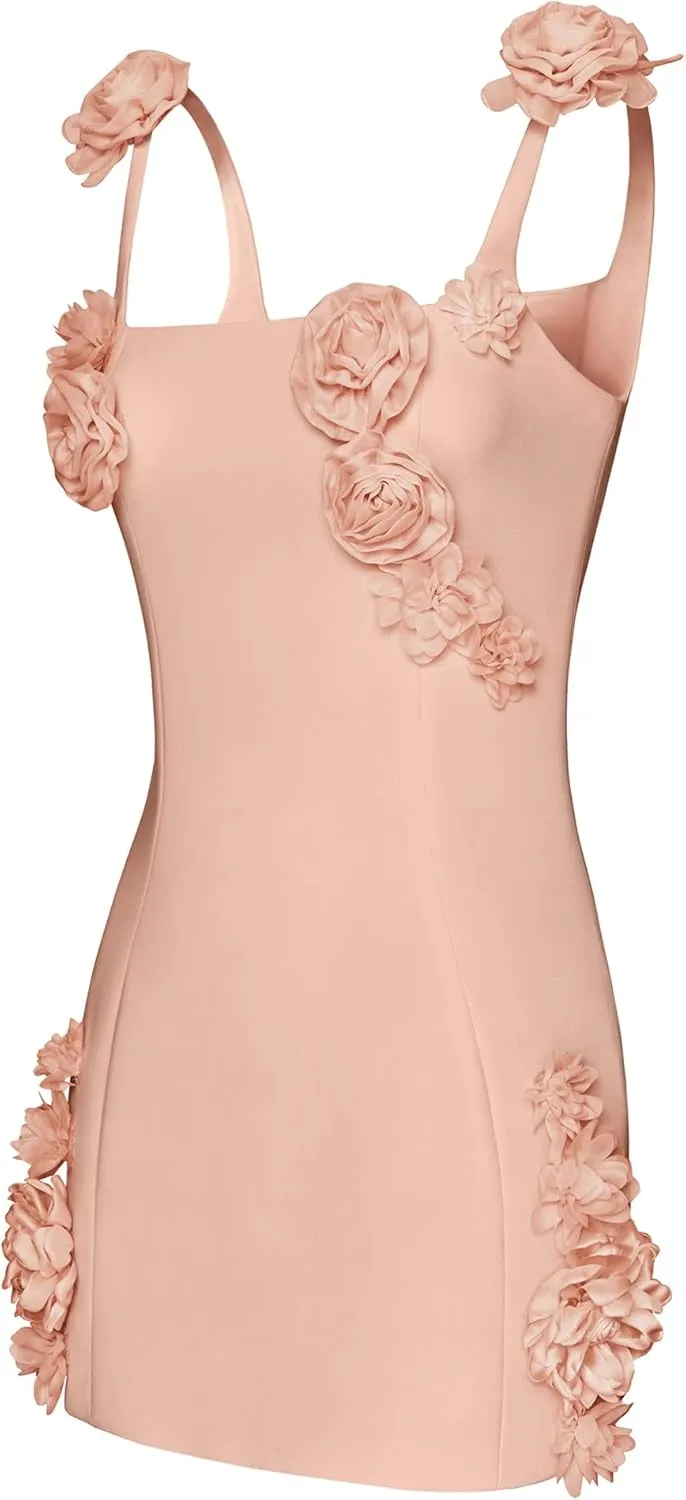 JW PEI Women's Elaina Pink Rosette Applique Mini Dress