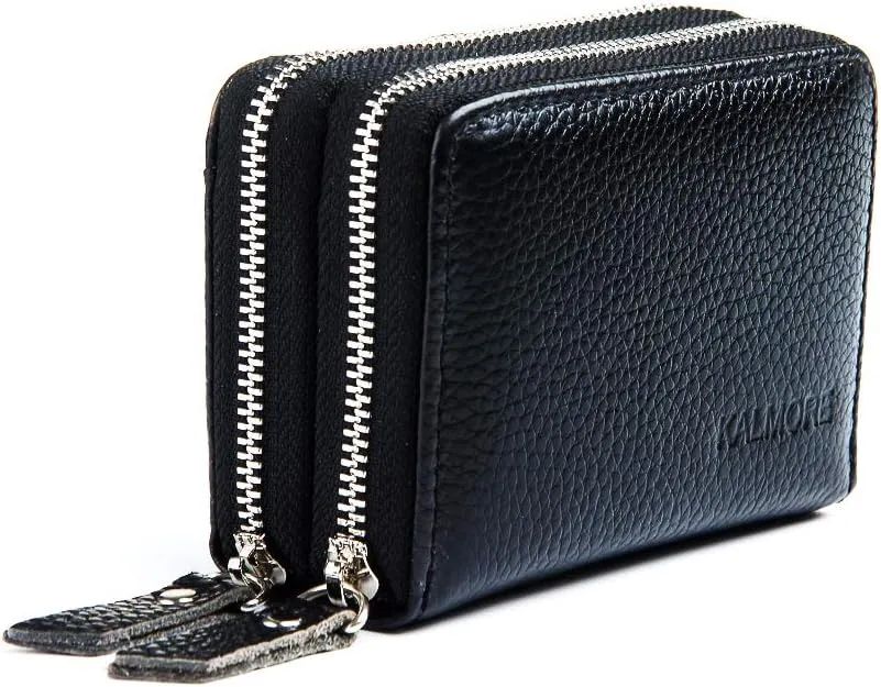 KALMOR Wallets for Women Leather Double Zipper RFID Blocking Purse with Coin Pocket