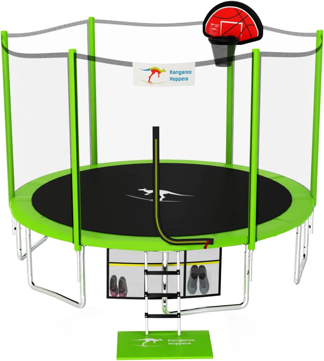 Kangaroo Hoppers Outdoor Trampoline for Kids, 10/12/15 FT with Basketball Hoop, Safety Enclosure Net - Upgraded Kids Trampoline - TUV & ASTM Tested