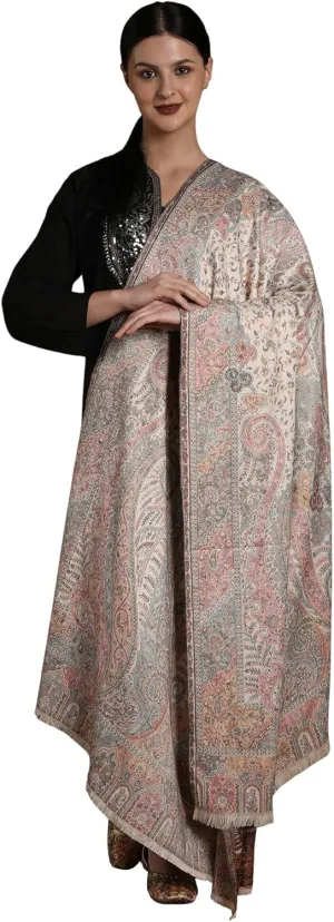 Kani Jamawar Wool Shawl From Amritsar with Multicolor Woven Flowers on All-Over - Wool