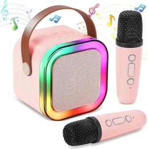 Karaoke Speaker with Microphone, Portable Bluetooth Kids Karaoke Machine with LED Lights,Mini Wireless Karaoke Microphone for Home Parties and Karaoke Machine for Kids Birthday Gifts Toys .(Pink)