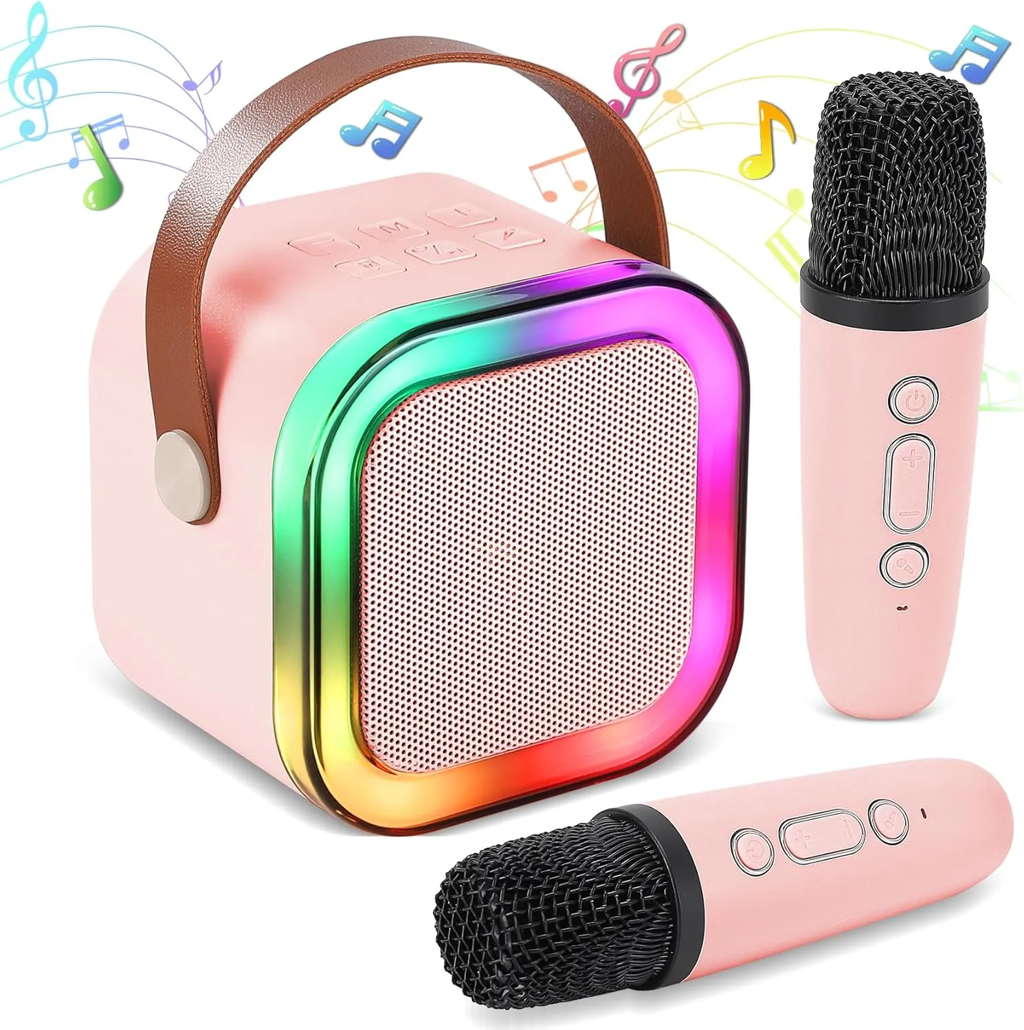 Karaoke Speaker with Microphone, Portable Bluetooth Kids Karaoke Machine with LED Lights,Mini Wireless Karaoke Microphone for Home Parties and Karaoke Machine for Kids Birthday Gifts Toys .(Pink)