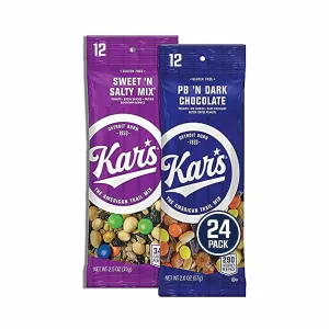 Kar's Nuts Variety Pack Trail Mix Snacks - Sweet 'N Salty Mix, Peanut Butter 'N Dark Chocolate 2 oz Single Serve Bags (Pack of 24)
