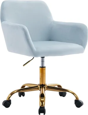 KCC Velvet Office Desk Chair, Comfy Swivel Modern Leisure Armchair with Wheels, Upholstered Comfy Velvet Fabric Makeup Chair Height Adjustable for Teens Women Girls Elegant Home Office, Baby Blue