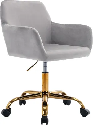 KCC Velvet Office Desk Chair, Comfy Swivel Modern Leisure Armchair with Wheels, Upholstered Comfy Velvet Fabric Makeup Chair Height Adjustable for Teens Women Girls Elegant Home Office, Gray