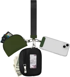 Keychain Wallet Mini Zip Around Dual Pouch Wristlet Detachable Coin Purse for Women and Men with Phone Tether Tab
