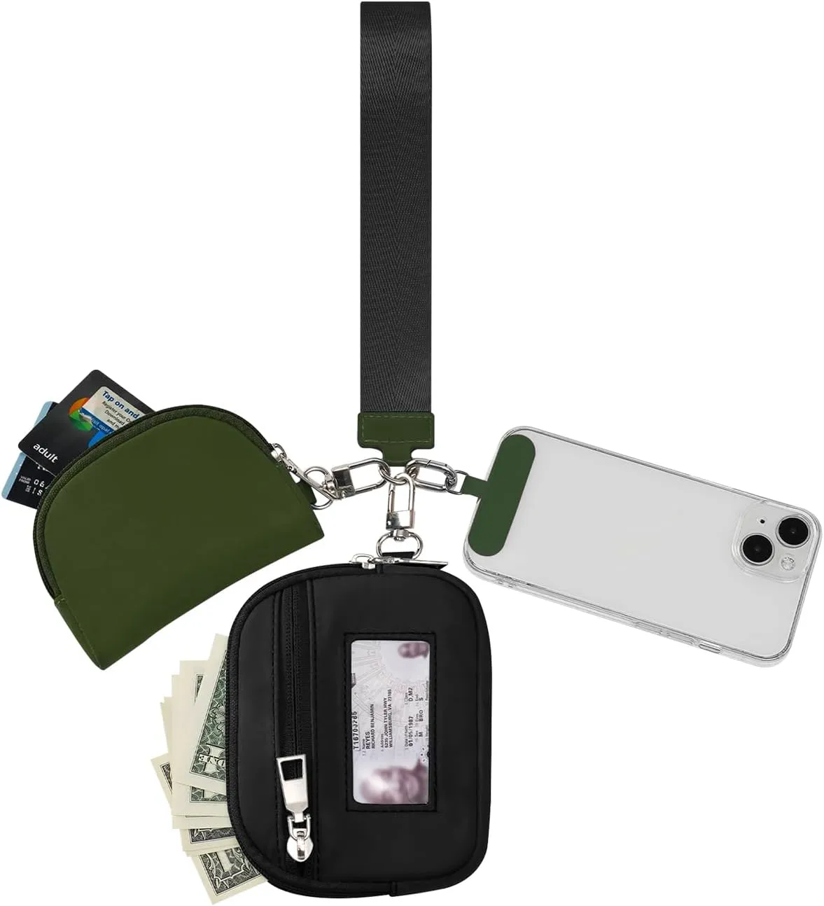 Keychain Wallet Mini Zip Around Dual Pouch Wristlet Detachable Coin Purse for Women and Men with Phone Tether Tab