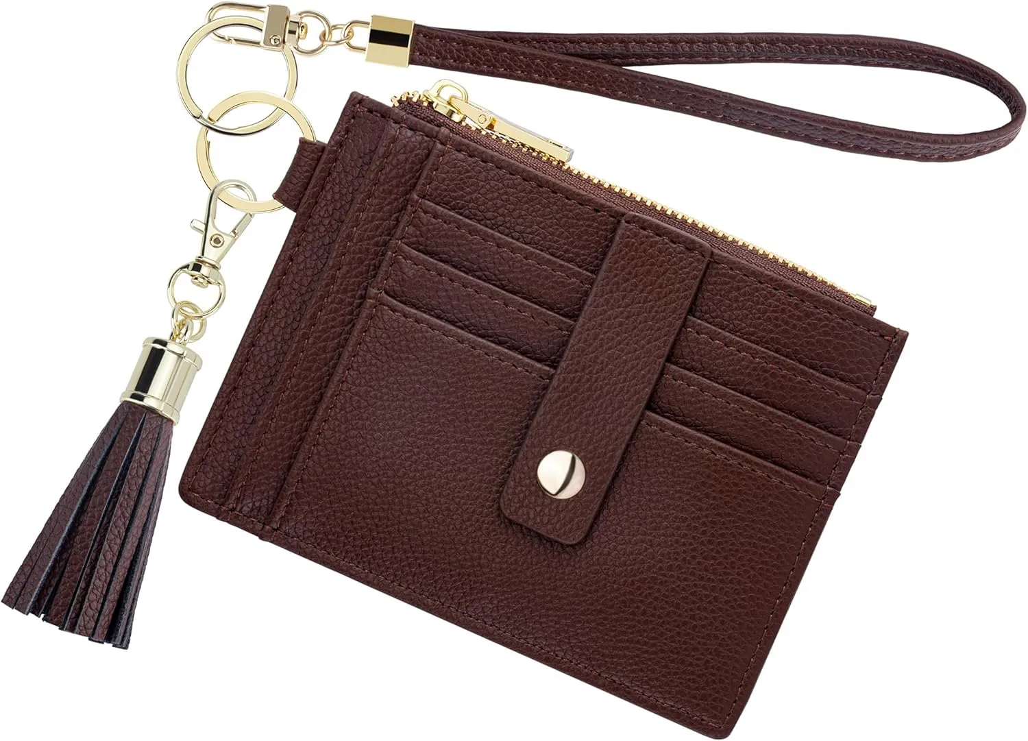 Keychain Wallet,Wristlet Keychain With Wallet RFID Credit Card Holder Case Small Compact Leather Wristlet Wallets for Men Women (Brown)