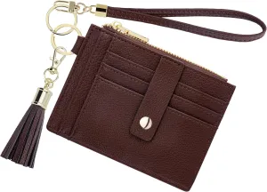 Keychain Wallet,Wristlet Keychain With Wallet RFID Credit Card Holder Case Small Compact Leather Wristlet Wallets for Men Women (Brown)