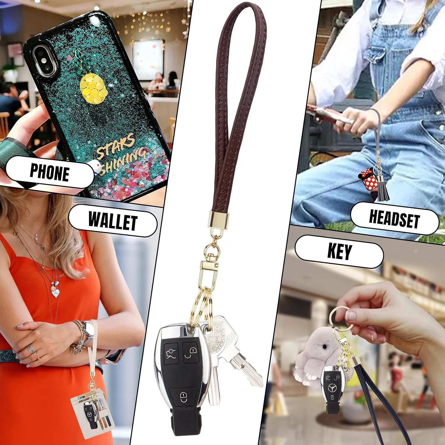 Keychain Wallet,Wristlet Keychain With Wallet RFID Credit Card Holder Case Small Compact Leather Wristlet Wallets for Men Women (Brown)