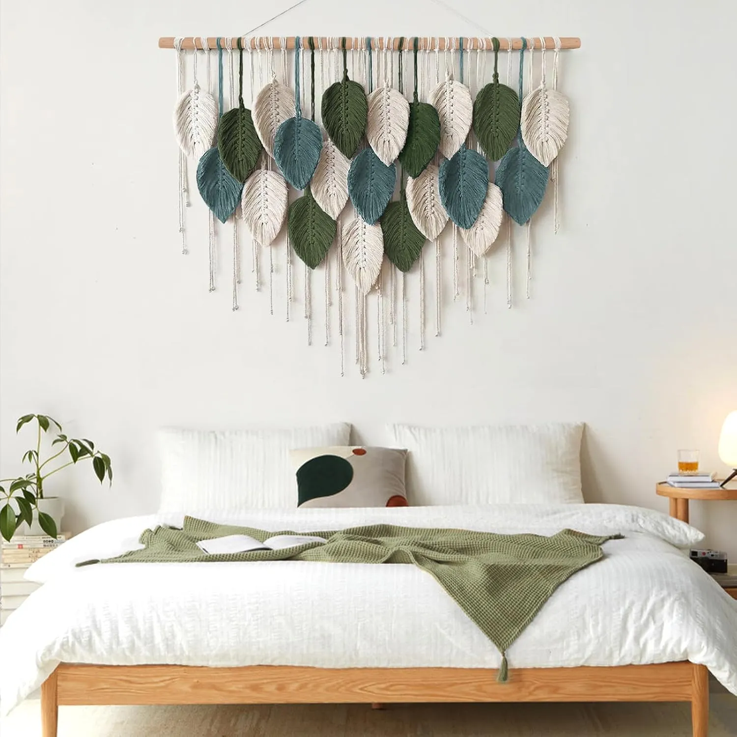 KHOYIME Macrame Wall Hanging Large Boho Home Decor, Bohemian Leaves Tapestry Modern Handmade Yarn Woven Feather Leaf Chic Wall Art Decorations for Bedroom Living Room Nursery Backdrop 39" W X 29.5" L