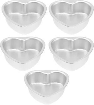 Kichvoe 4Inch Heart Shaped Cake Pan Set - 5pcs Baking Tin Pans with Removable Aluminum Molds for Fondant, Chocolate, Muffins