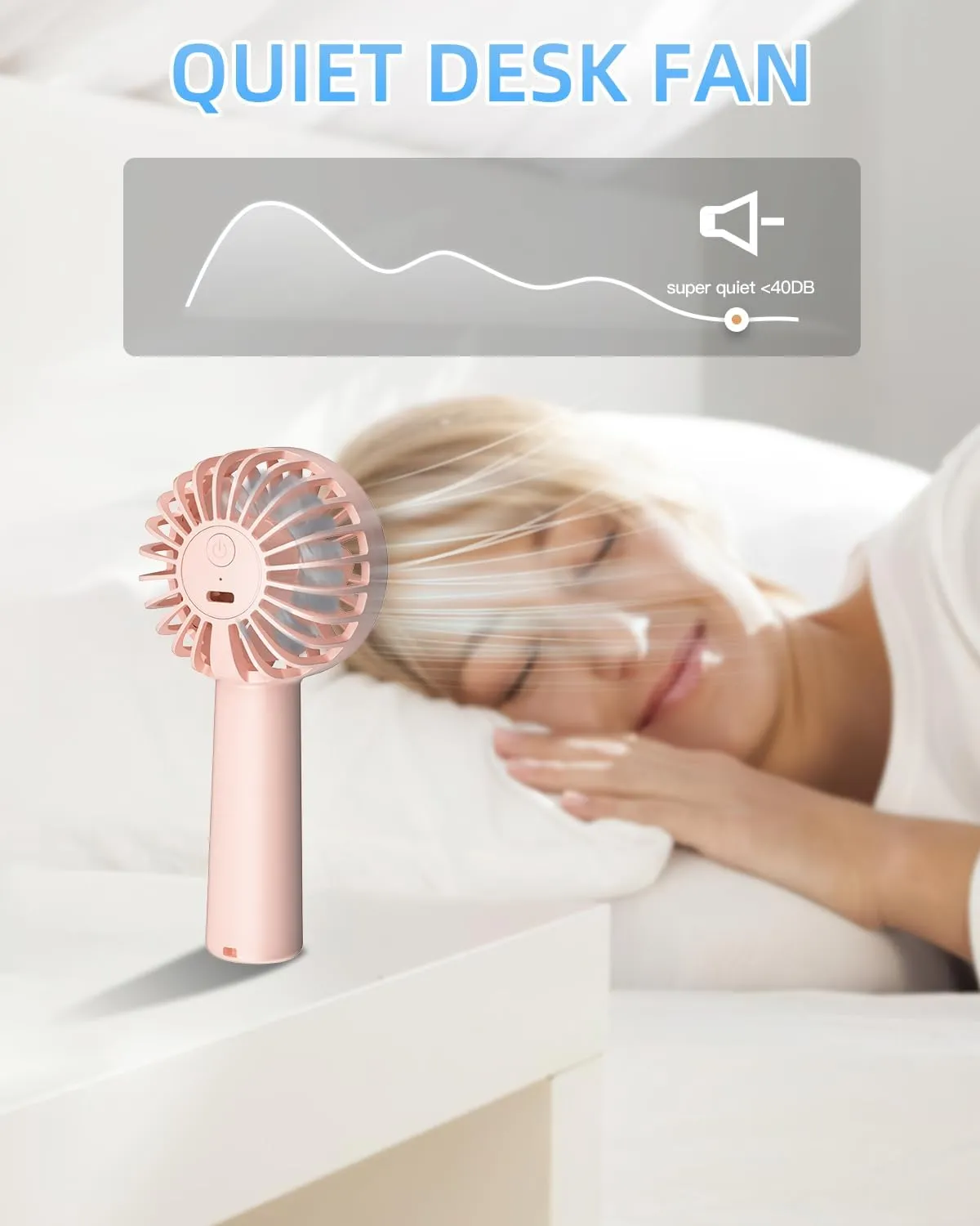 KIDEE Portable Mini Handheld Fan 2 Pack with 3 Speeds, Battery Powered Personal Hand Fans USB Rechargeable for Travel, Small Lash Fan for Women Girls, Pink