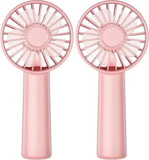 KIDEE Portable Mini Handheld Fan 2 Pack with 3 Speeds, Battery Powered Personal Hand Fans USB Rechargeable for Travel, Small Lash Fan for Women Girls, Pink