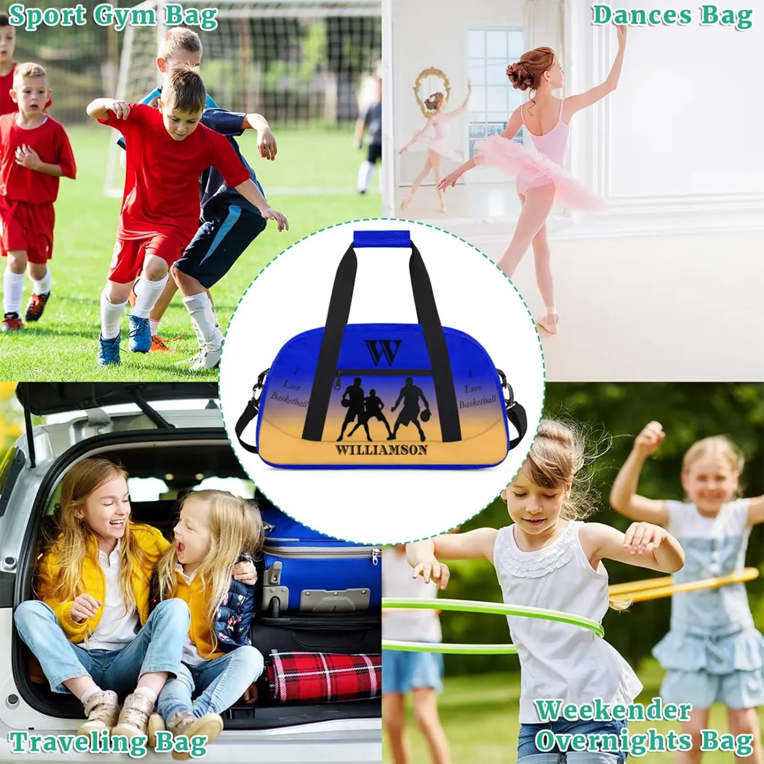 Kids Duffle Bag Personalized Gym Bag Overnight Bags, Ideal for Travel and Sports, Suitable for Men Women for Gym, Dance, Yoga, Durable Waterproof Sport Overnight Handbags Basketball