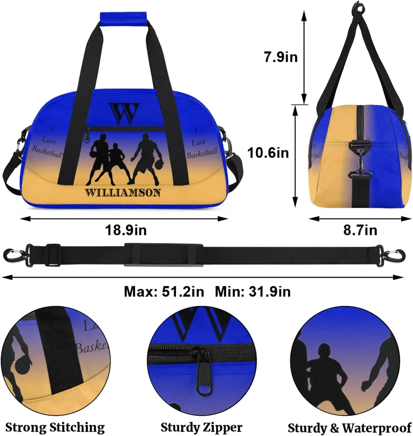 Kids Duffle Bag Personalized Gym Bag Overnight Bags, Ideal for Travel and Sports, Suitable for Men Women for Gym, Dance, Yoga, Durable Waterproof Sport Overnight Handbags Basketball