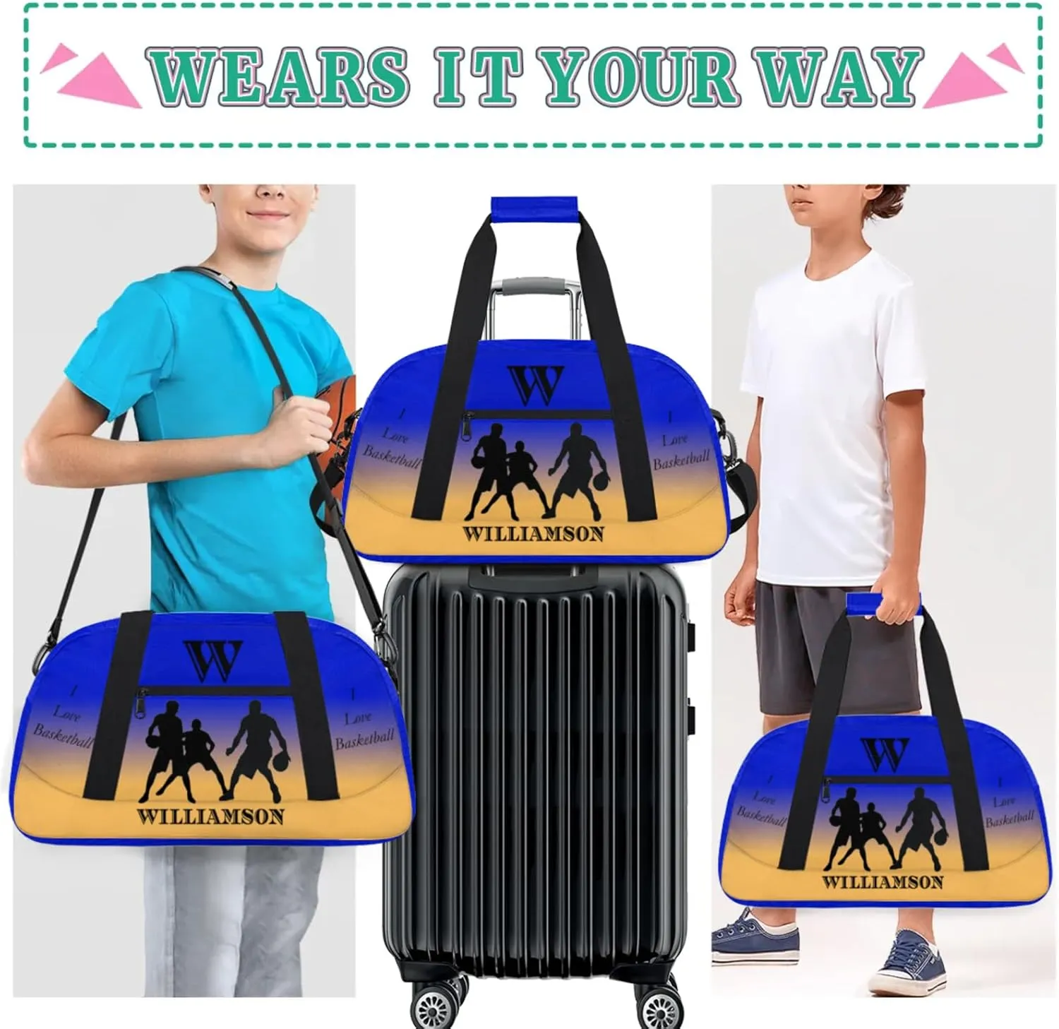 Kids Duffle Bag Personalized Gym Bag Overnight Bags, Ideal for Travel and Sports, Suitable for Men Women for Gym, Dance, Yoga, Durable Waterproof Sport Overnight Handbags Basketball