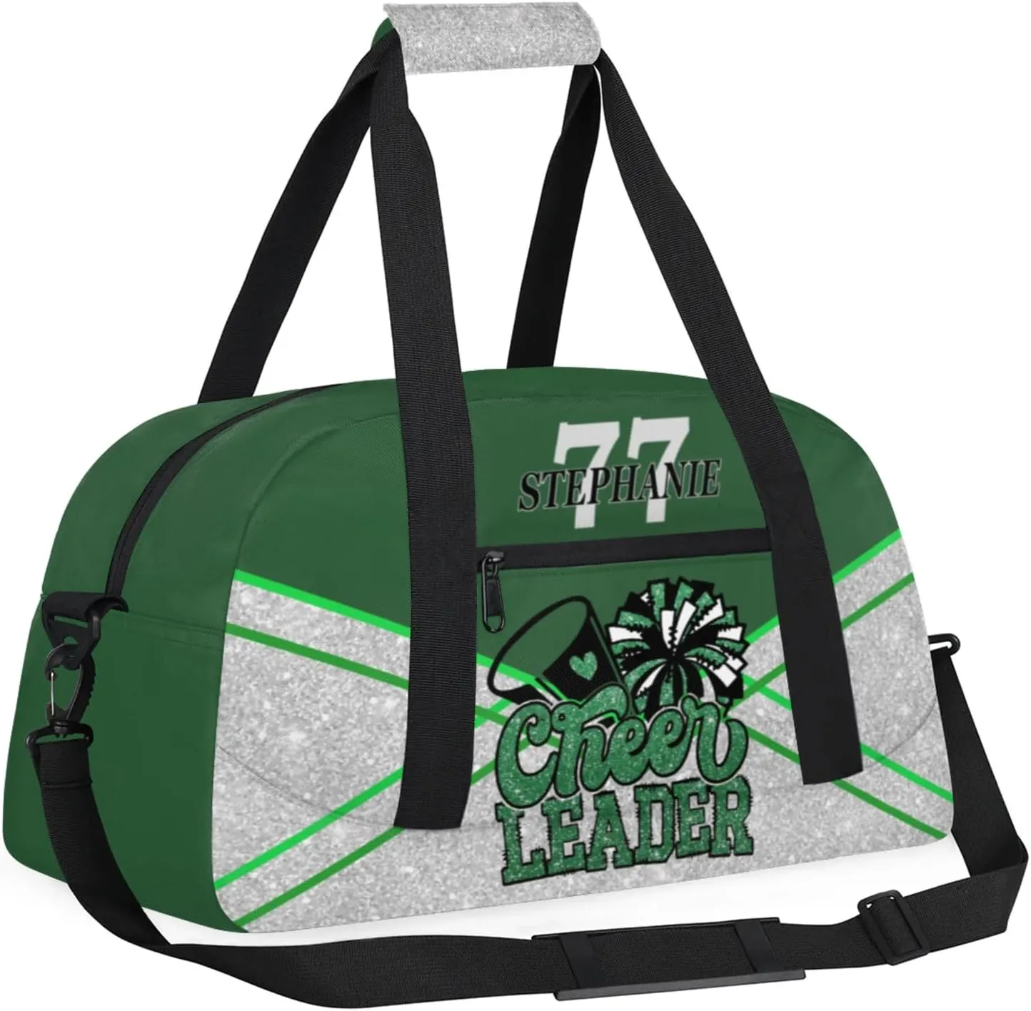 Kids Duffle Bag Personalized Gym Bag Overnight Bags, Ideal for Travel and Sports, Suitable for Men Women for Gym, Dance, Yoga, Durable Waterproof Sport Overnight Handbags Cheerleader Green