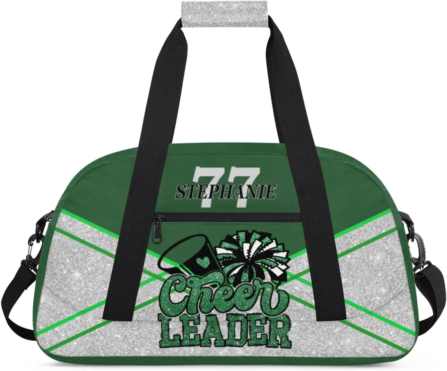 Kids Duffle Bag Personalized Gym Bag Overnight Bags, Ideal for Travel and Sports, Suitable for Men Women for Gym, Dance, Yoga, Durable Waterproof Sport Overnight Handbags Cheerleader Green