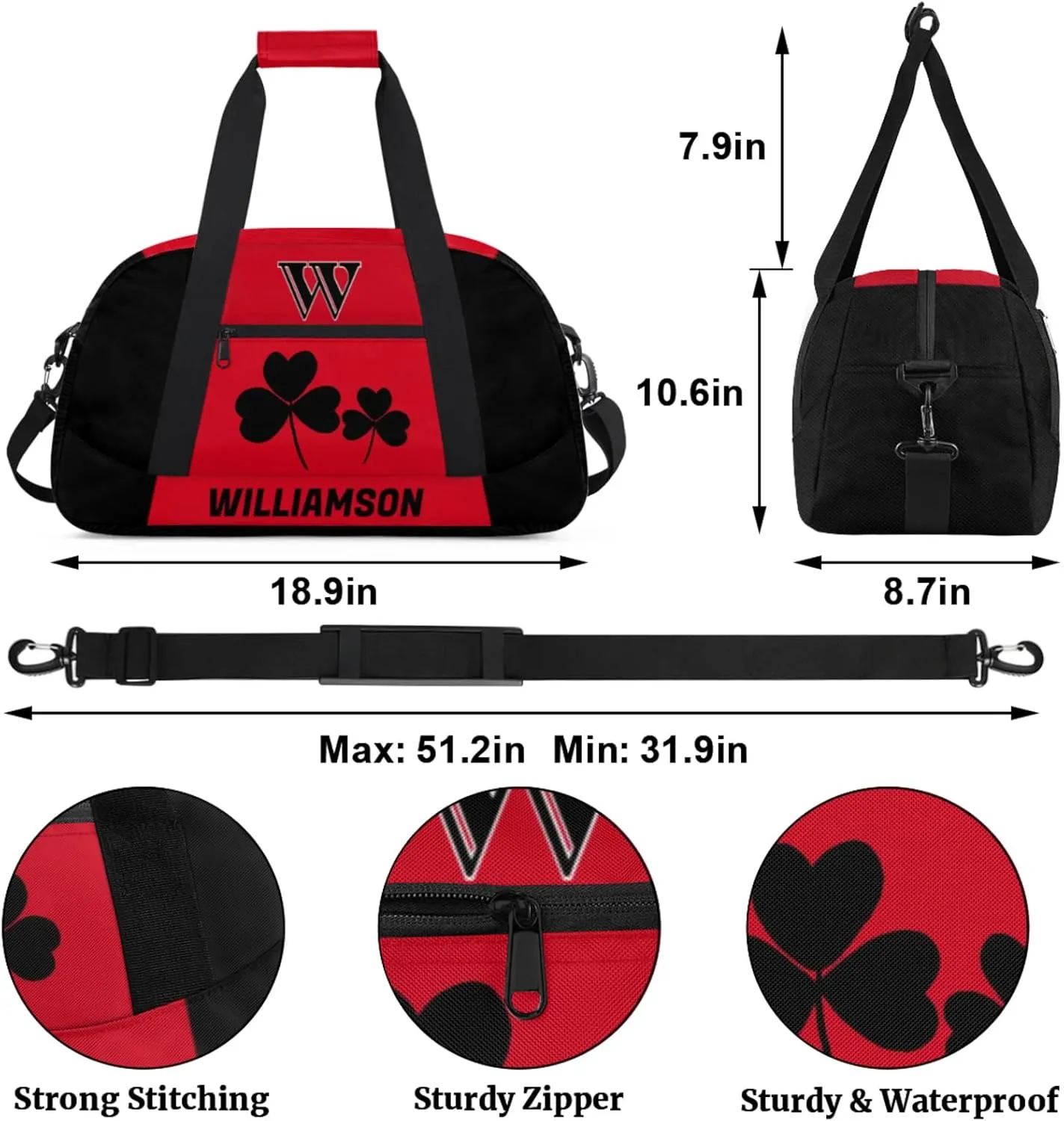 Kids Duffle Bag Personalized Gym Bag Overnight Bags, Ideal for Travel and Sports, Suitable for Men Women for Gym, Dance, Yoga, Durable Waterproof Sport Overnight Handbags Clover