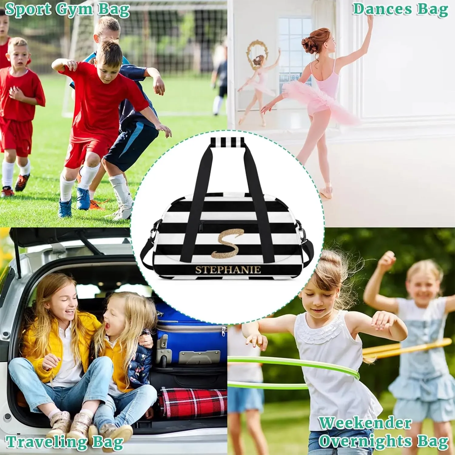 Kids Duffle Bag Personalized Gym Bag Overnight Bags, Ideal for Travel and Sports, Suitable for Men Women for Gym, Dance, Yoga, Durable Waterproof Sport Overnight Handbags Stripe