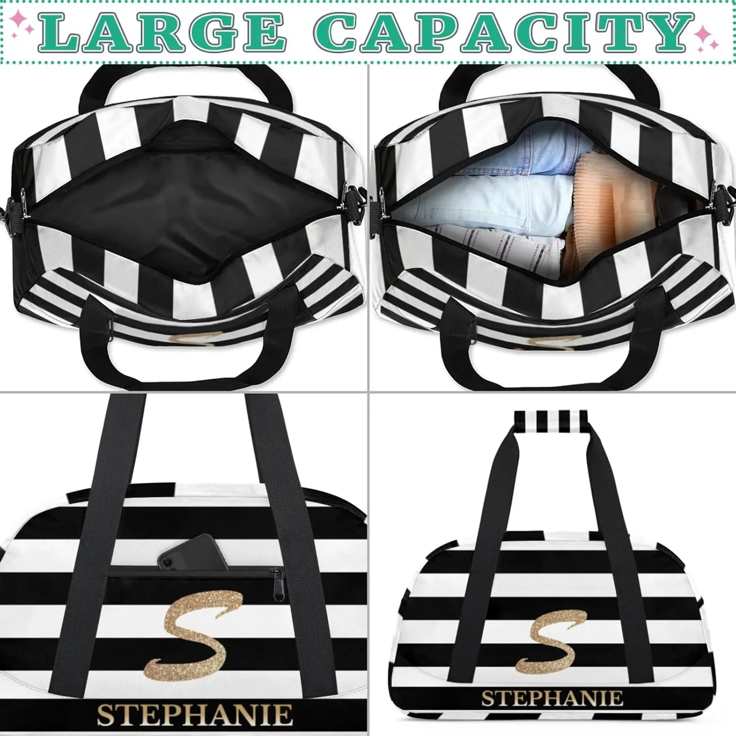 Kids Duffle Bag Personalized Gym Bag Overnight Bags, Ideal for Travel and Sports, Suitable for Men Women for Gym, Dance, Yoga, Durable Waterproof Sport Overnight Handbags Stripe
