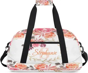 Kids Duffle Bag Personalized Gym Bag Overnight Bags, Ideal for Travel and Sports, Suitable for Men Women for Gym, Dance, Yoga, Durable Waterproof Sport Overnight Handbags Watercolor Flower