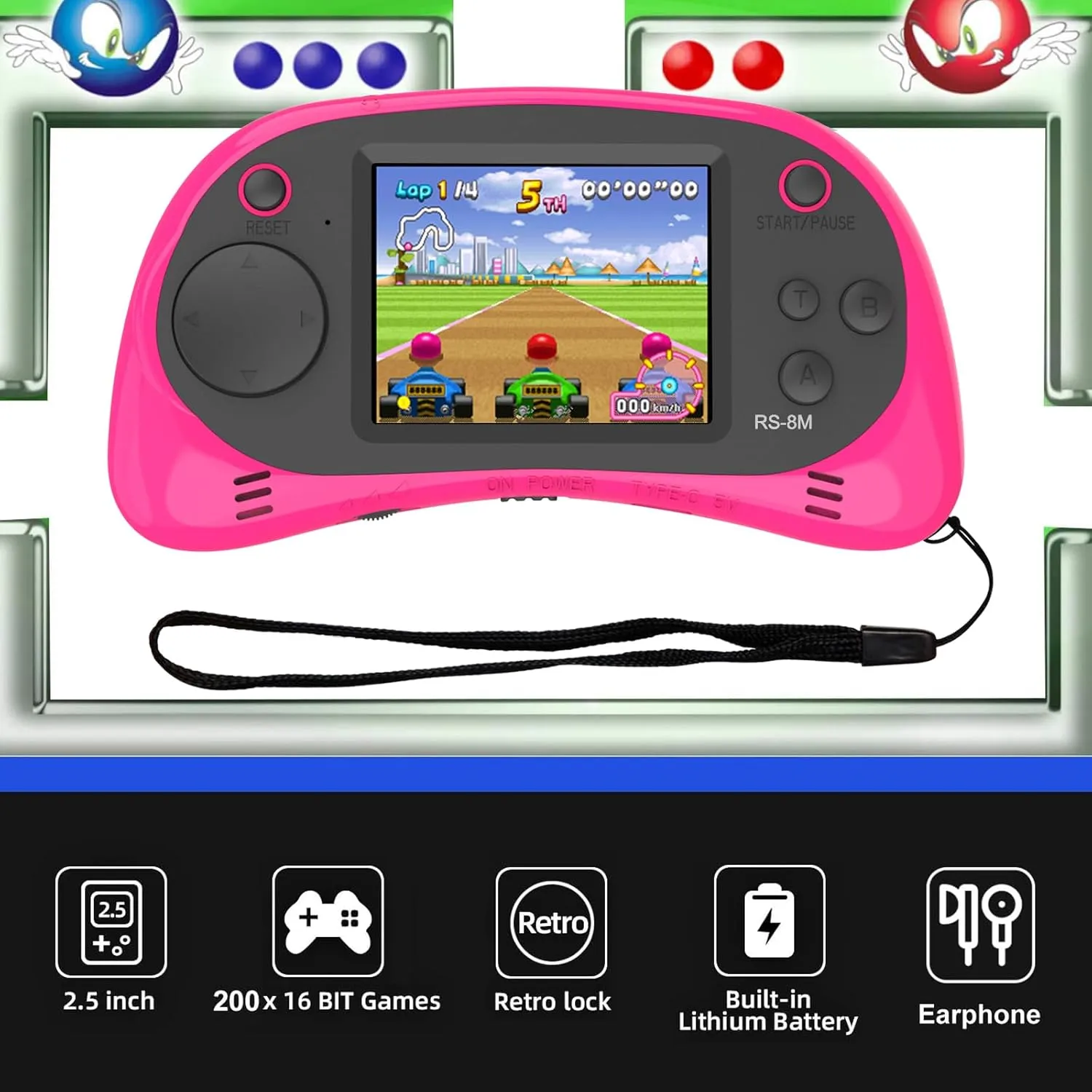 Kids Handheld Game Portable Video Game Player with 200 Games 16 Bit 2.5 Inch Screen Mini Retro Electronic Game Machine (Pink)