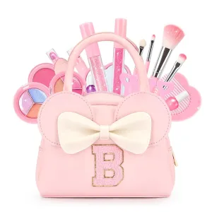Kids Real Makeup Kit for Girls - 18Pcs Non-Toxic Washable Make Up Toys with Initial Toddler Purse - Personalized Birthday Gifts for Age 3 4 5 6 7 8 9 10 Years Old Girls Vanity Set - B