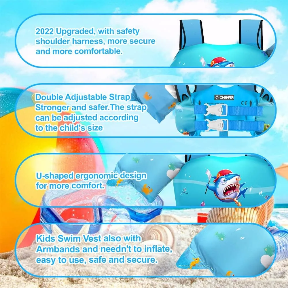 Kids Swim Vest Life Jacket for 22-66 Pounds Boys and Girls, Toddler Floaties with Shoulder Harness Arm Wings for 2,3,4,5,6,7 Years Old Baby