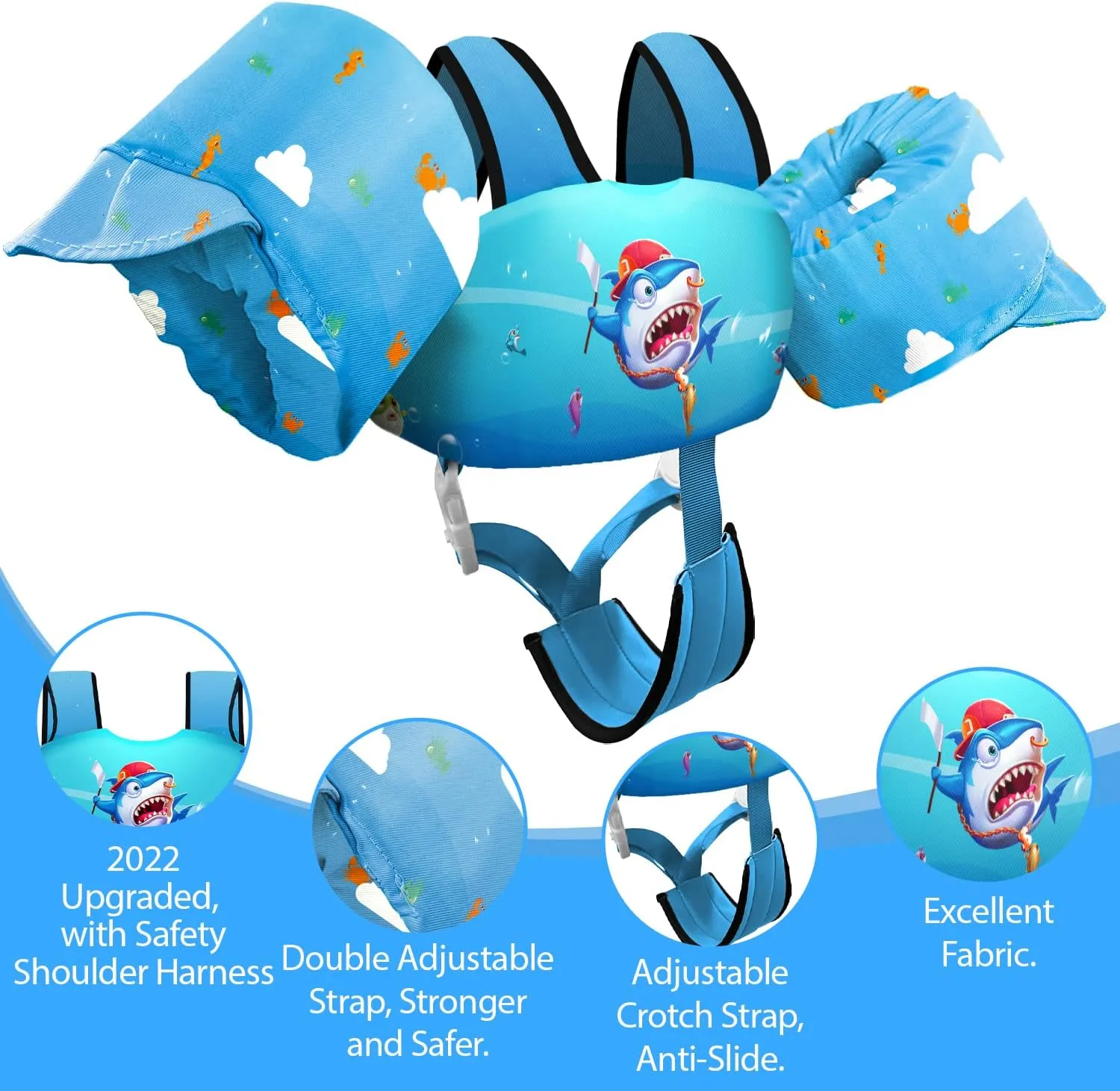 Kids Swim Vest Life Jacket for 22-66 Pounds Boys and Girls, Toddler Floaties with Shoulder Harness Arm Wings for 2,3,4,5,6,7 Years Old Baby