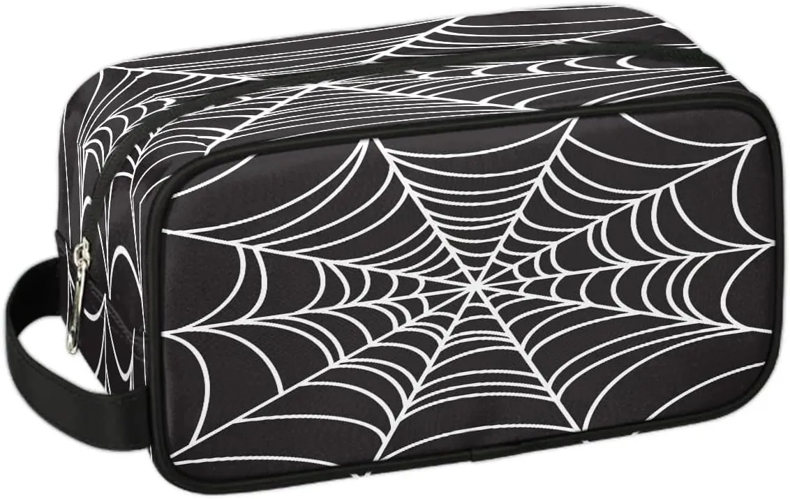 Kids Travel Toiletry Bag for Boys, Black Spider Web Waterproof Hanging Dopp Kit Wash Bag with Large Capacity for Travel, Sports, Shower