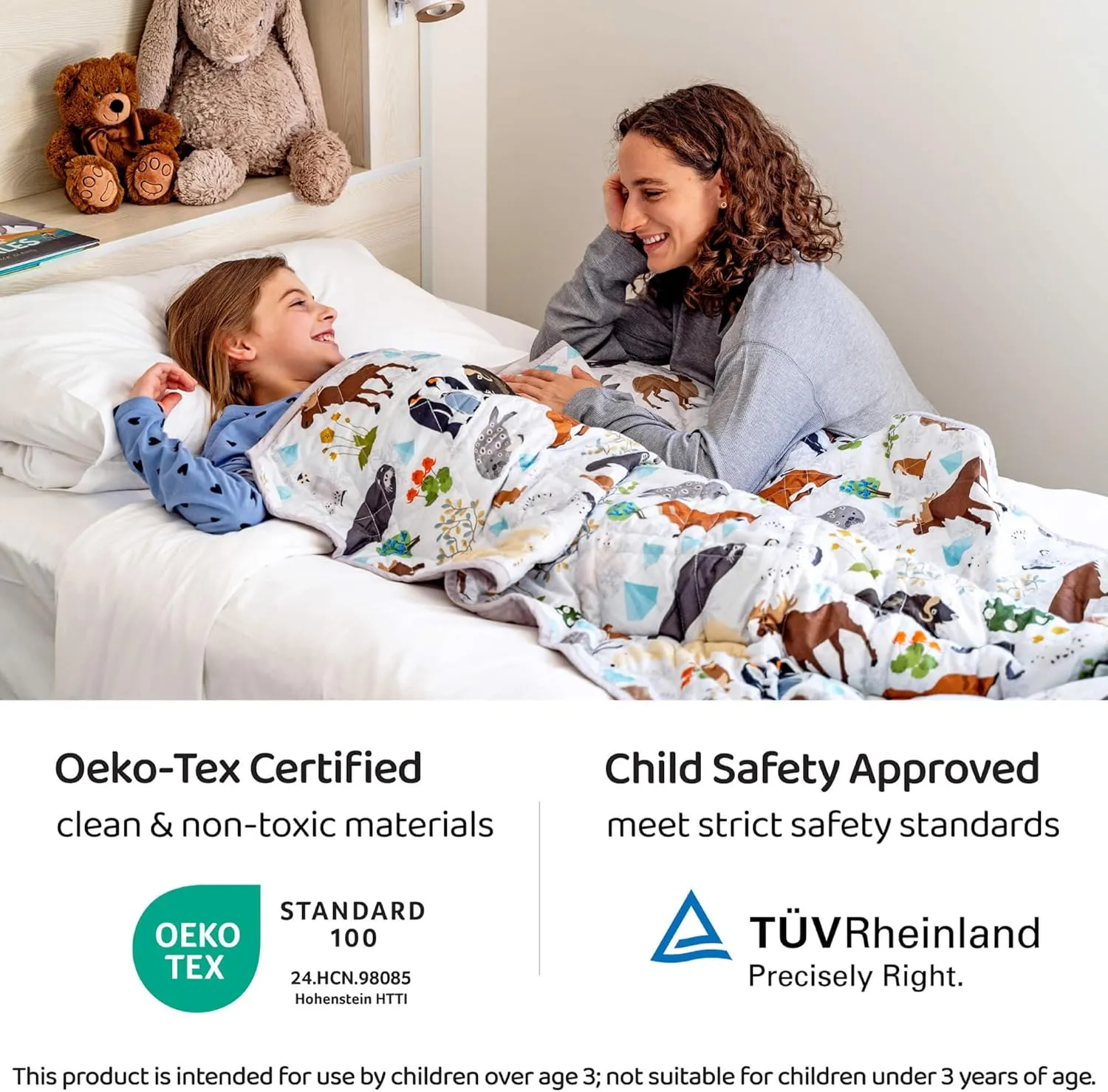 Kids Weighted Blanket, 5 lb, 36x48 inches, Small Size, Soft Cotton, Machine Washable, Grey/Snow Animals