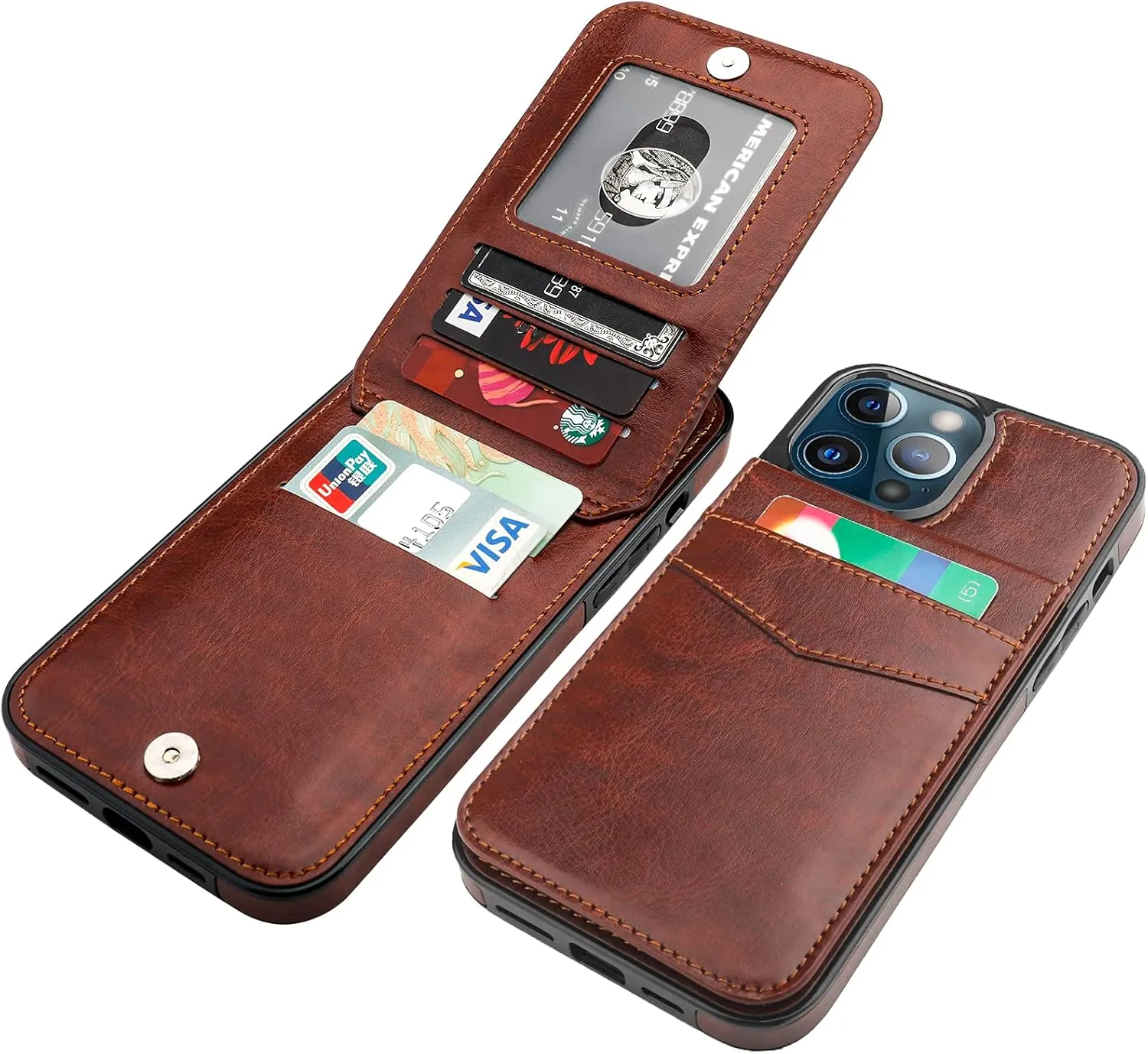 KIHUWEY Compatible with iPhone 13 Pro Max Case Wallet with Credit Card Holder, Premium Leather Magnetic Clasp Kickstand Heavy Duty Protective Cover for iPhone 13 Pro Max 6.7 Inch(Brown)