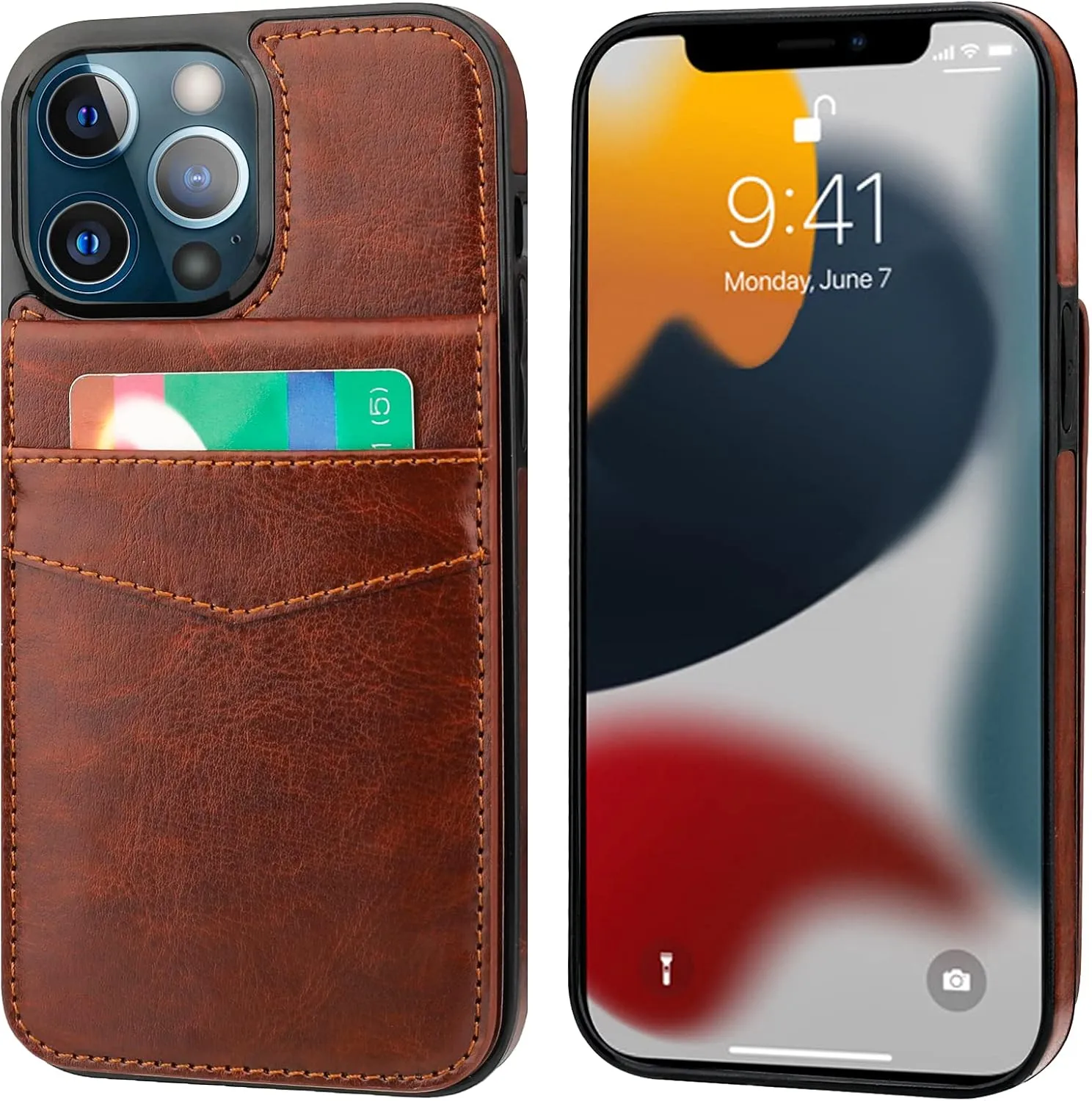 KIHUWEY Compatible with iPhone 13 Pro Max Case Wallet with Credit Card Holder, Premium Leather Magnetic Clasp Kickstand Heavy Duty Protective Cover for iPhone 13 Pro Max 6.7 Inch(Brown)