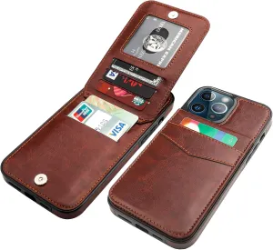 KIHUWEY Compatible with iPhone 13 Pro Max Case Wallet with Credit Card Holder, Premium Leather Magnetic Clasp Kickstand Heavy Duty Protective Cover for iPhone 13 Pro Max 6.7 Inch(Brown)