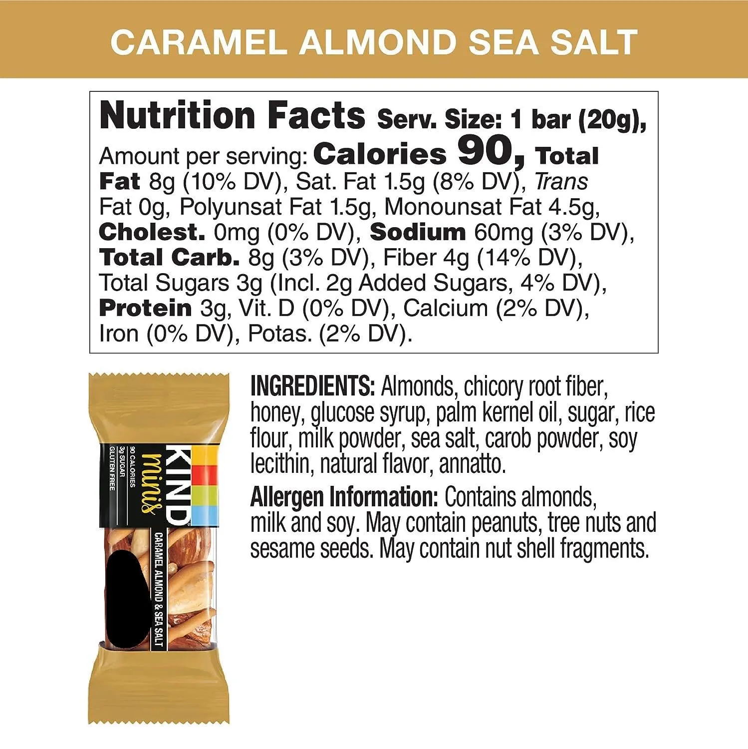 Kind Minis, Variety Pack. Contains 1 Caramel Almond & ‎Sea Salt, and 1 Dark Chocolate Nuts & Sea Salt, Low ‎Calorie, Gluten Free, Low Sugar, Healthy Snacks, Ilios ‎Packaging. [20 Bars]‎