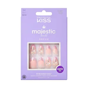 KISS Majestic, Press-On Nails, Nail Glue Included, 'Maestro', Light Pink, Medium Size, Almond Shape, 30 Nails, 2G Glue, 2 Manicure Stick, 1 Mini File, 2 Prep. Pad, 2 Adhesive Tabs, Instruction Sheet