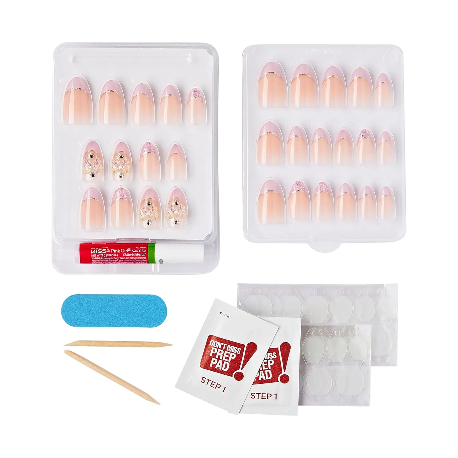 KISS Majestic, Press-On Nails, Nail Glue Included, 'Maestro', Light Pink, Medium Size, Almond Shape, 30 Nails, 2G Glue, 2 Manicure Stick, 1 Mini File, 2 Prep. Pad, 2 Adhesive Tabs, Instruction Sheet