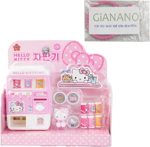 Kitchen Figures Mini Vending Machine, Cute Hello CAT Character Design Drink Juice Dispenser Pink Machine