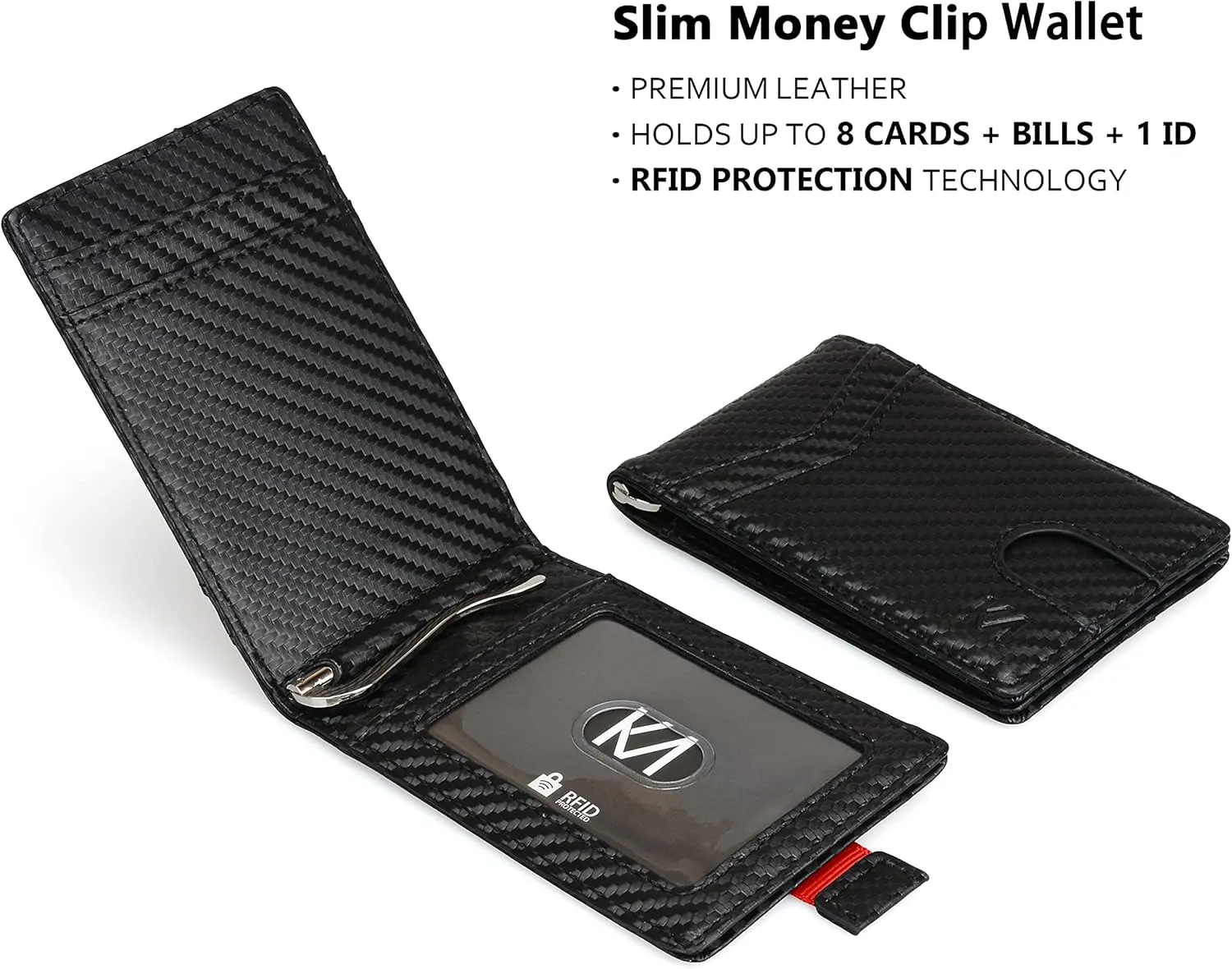 KM Legend RFID Blocking Leather Money Clip Wallet for Men - Slim Bifold Front Pocket Credit Card Holder with Secure Clip