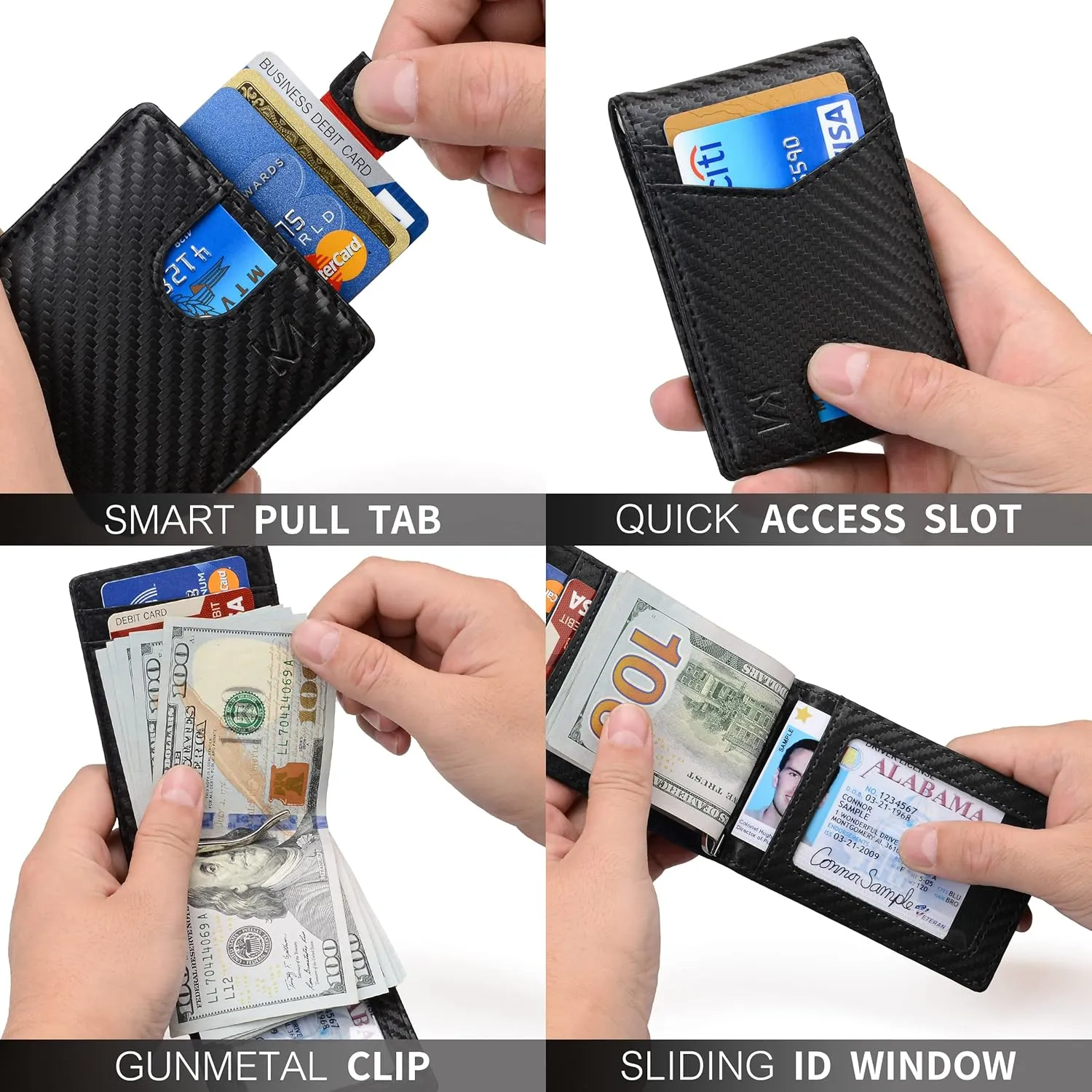 KM Legend RFID Blocking Leather Money Clip Wallet for Men - Slim Bifold Front Pocket Credit Card Holder with Secure Clip