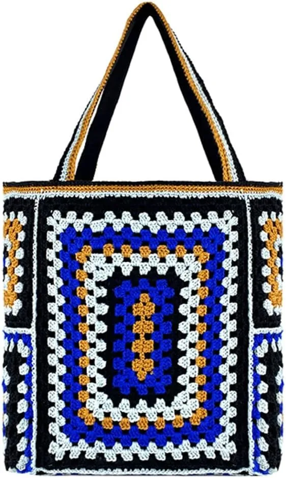 Knitted Shouder Bags for Women Crochet Handbag Colorful Summer Totes Oversized Woven Top Handle Purse