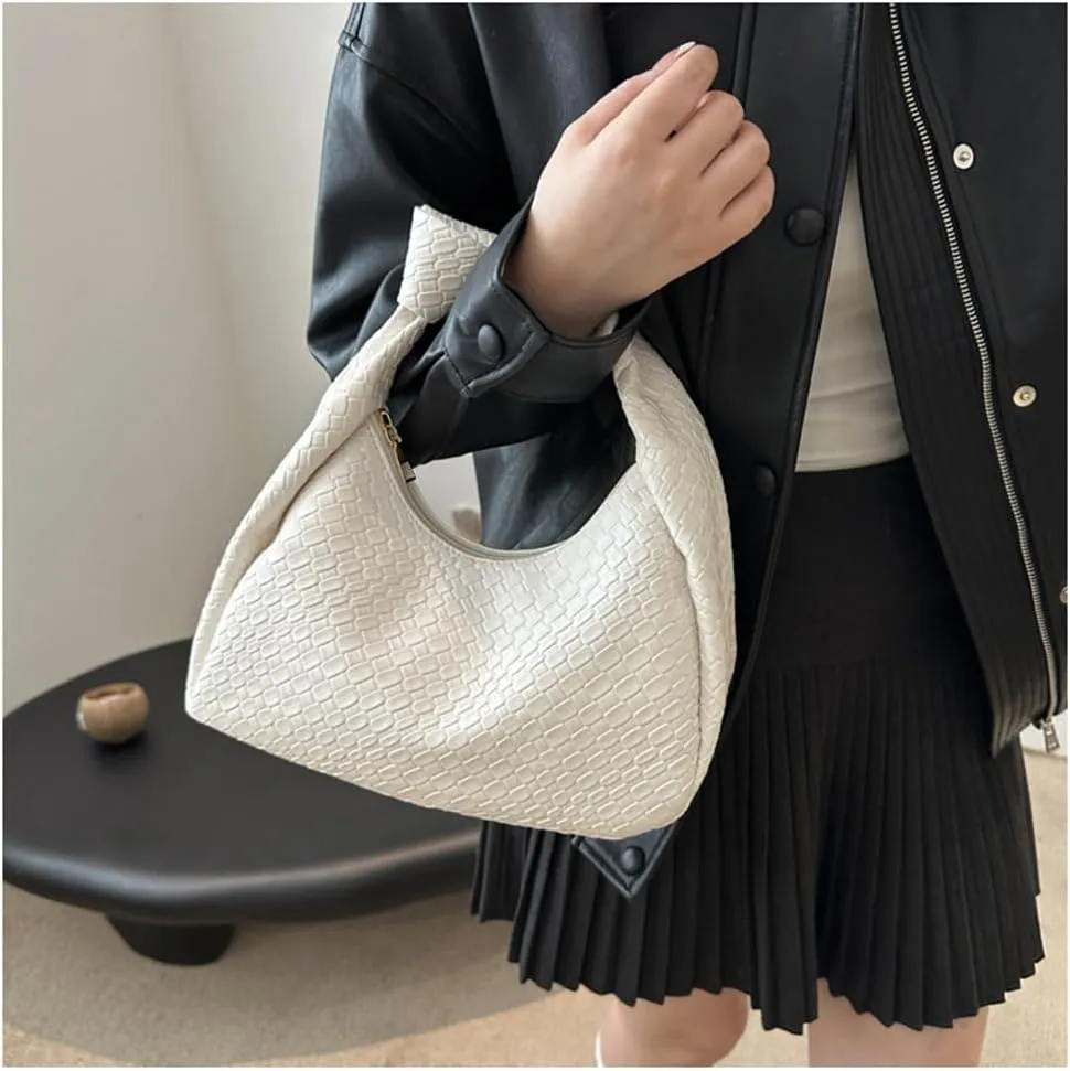 Knoted Top Handle Woven Tote Bag Leather Woven Crescent Handbag Woven Hobo Dumpling Bag Woven Handbag and Purse