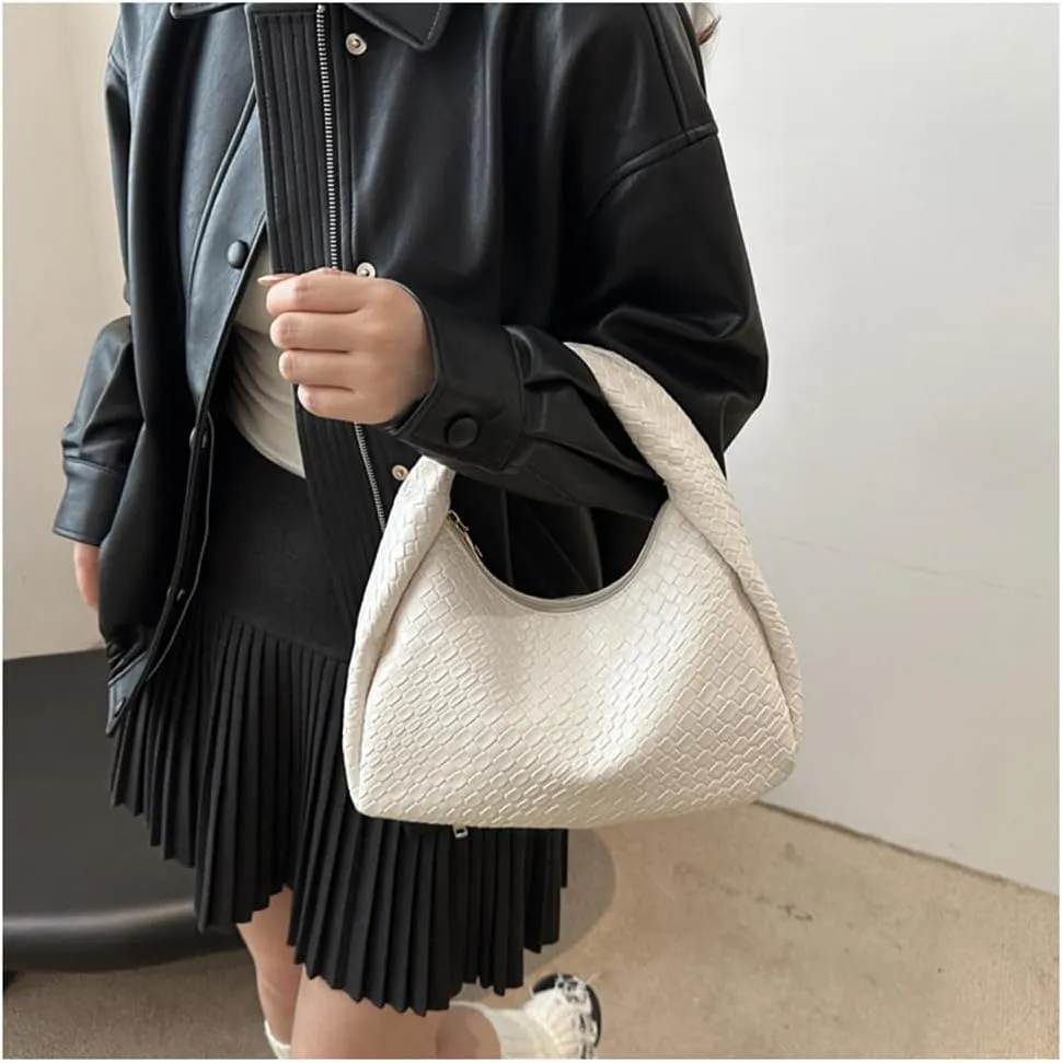 Knoted Top Handle Woven Tote Bag Leather Woven Crescent Handbag Woven Hobo Dumpling Bag Woven Handbag and Purse