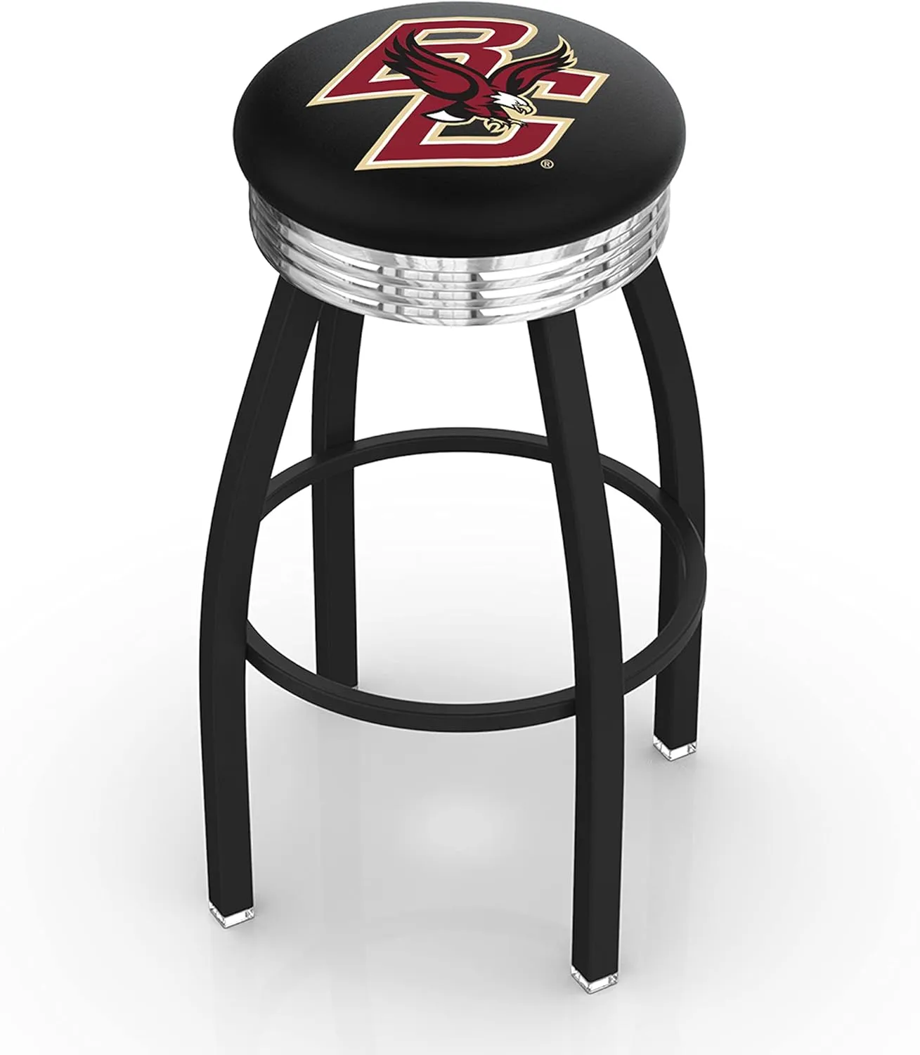 L8B3C Boston College 25" Swivel Counter Stool with a Black Wrinkle and Chrome Finish