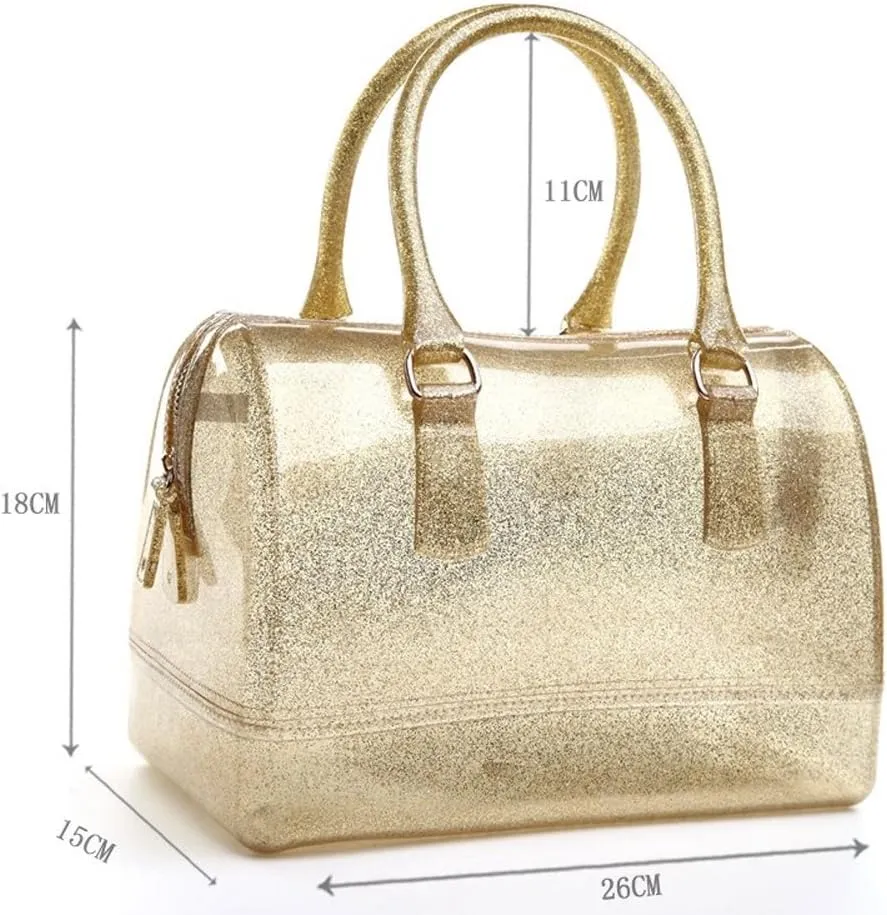 Ladies Summer Jelly Pillow-shaped Top Handle Handbag Candy Color Transparent Crystal Purse