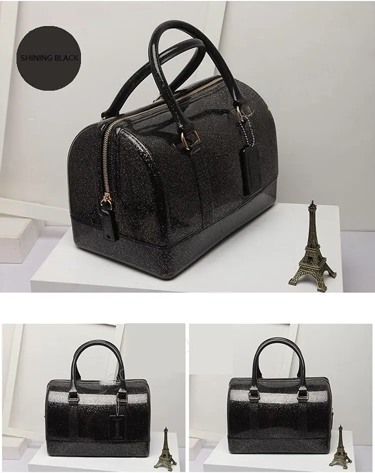 Ladies Summer Jelly Pillow-shaped Top Handle Handbag Candy Color Transparent Crystal Purse