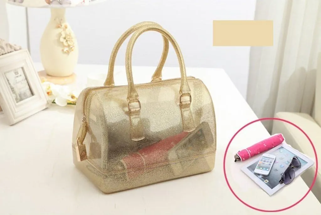 Ladies Summer Jelly Pillow-shaped Top Handle Handbag Candy Color Transparent Crystal Purse