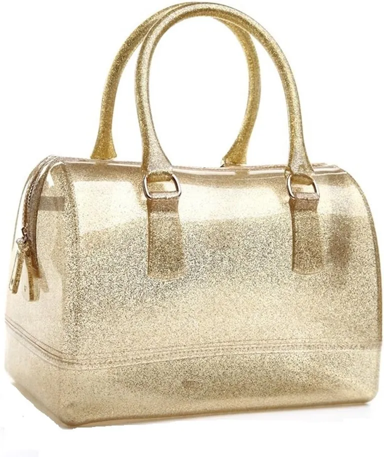 Ladies Summer Jelly Pillow-shaped Top Handle Handbag Candy Color Transparent Crystal Purse
